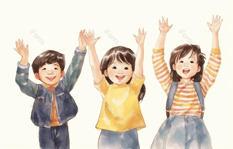 开心挥舞双手的儿童手绘插画背景,插画/手绘图,插画/手绘图库,插画/手绘图下载,插画/手绘